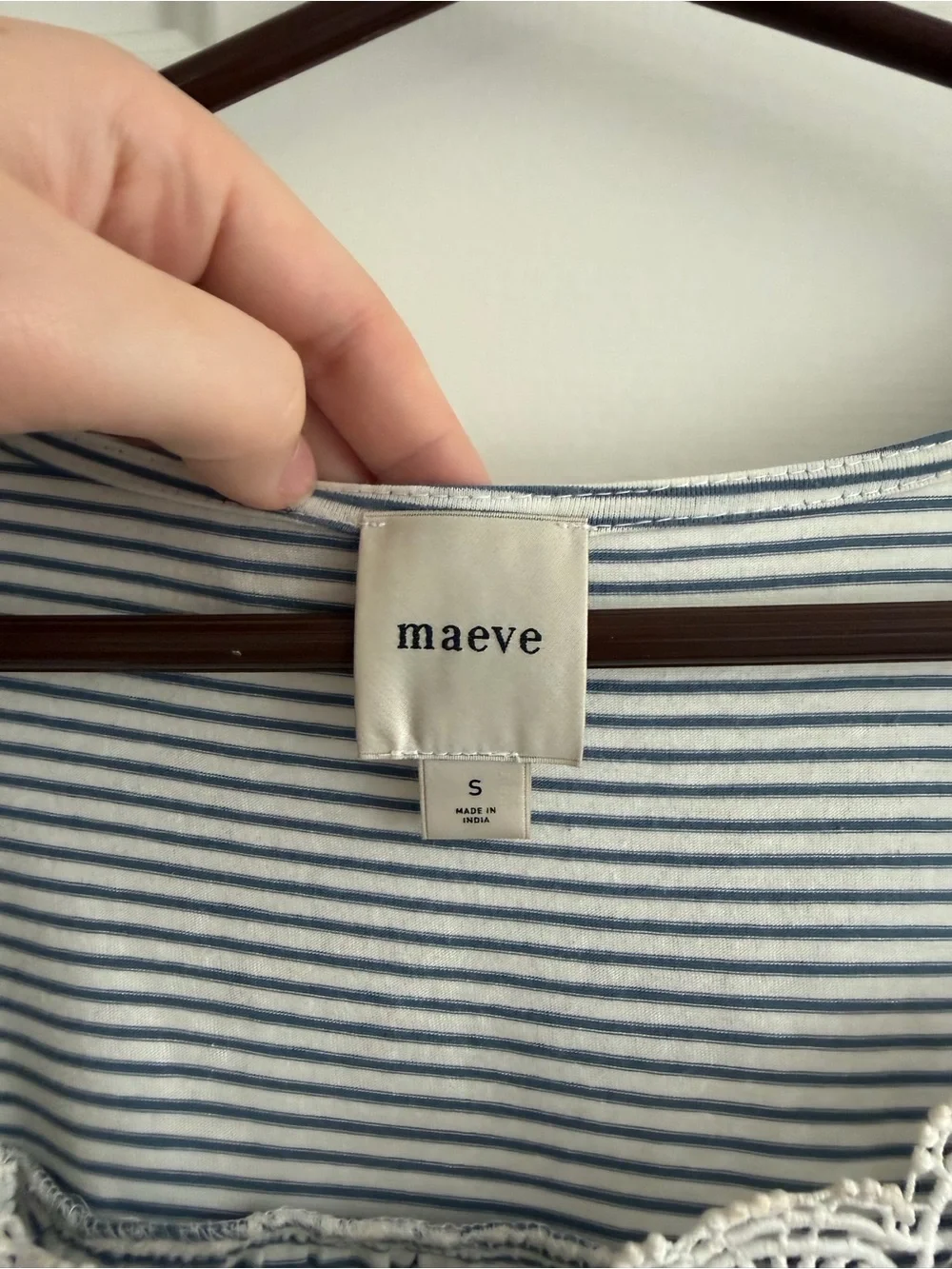 Maeve Striped Lace-Trim Puff Sleeve Top - Blue & White